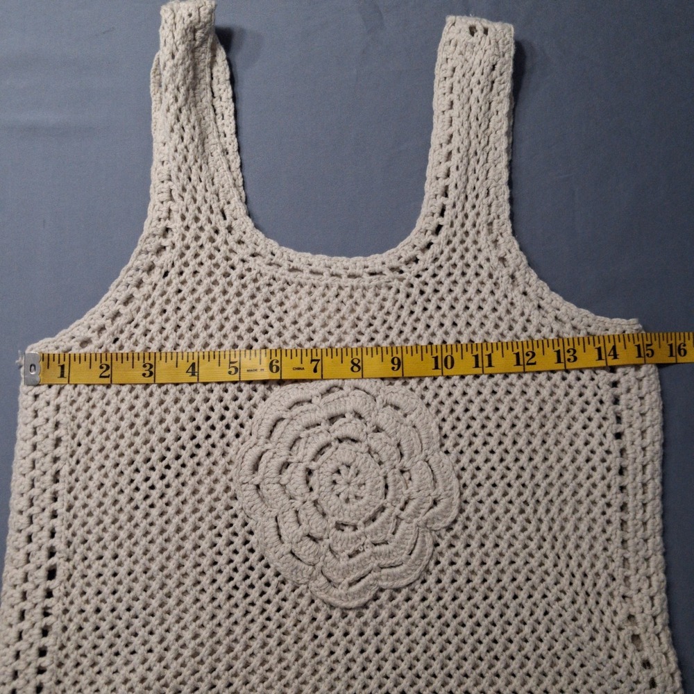 Jessica Simpson Crochet Tank Top Ivory Boho Hippie Open Knit Festival Sz Small - Picture 4 of 8